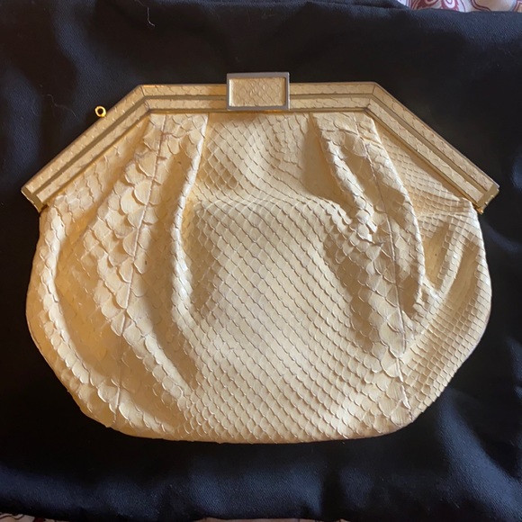 MANELLI FLORENCE Vintage snake skin clutch- pale yellow from ITALY - Picture 1 of 14